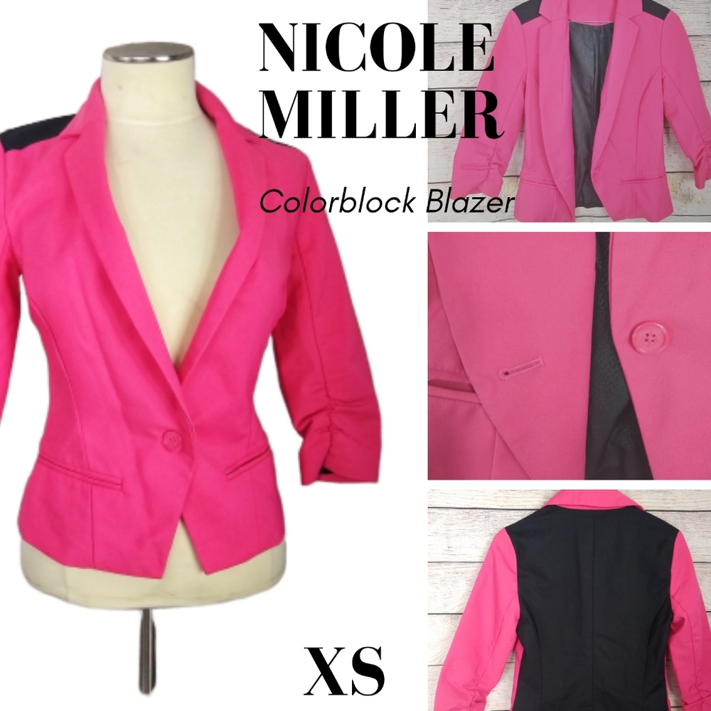 Nicole Miller Colorblock Blazer 3/4 sleeve…